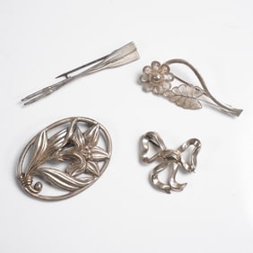 4pc Group of Vintage Sterling Silver Brooches