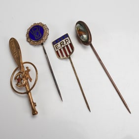 4pc Vintage Hat Pins and Brooch Assortment