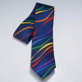 Luly Yang for Alaska Airlines Polyester Tie, Rainbow Wave Design
