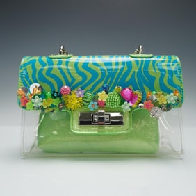 Betsey Johnson Ornamented Clear Crossbody Bag with Beaded Handle and Insert