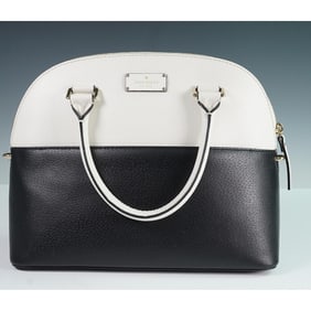 Kate Spade Black and White Dome Satchel with Gold Hardware and Strap