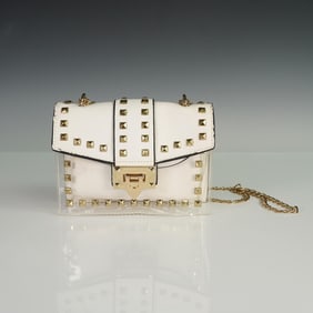 White Studded Handbag with Gold Chain and Clasp