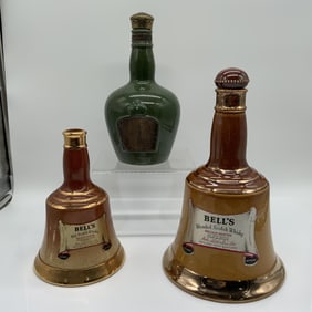 3pc Bell's and Royal Doulton Chivas Ceramic Whisky Decanters