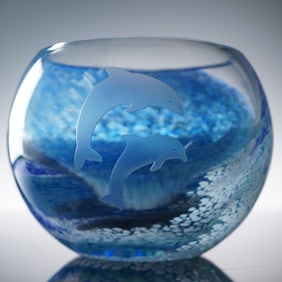 Lenox Art Glass Decorative Bowl, Dolphins Paradise
