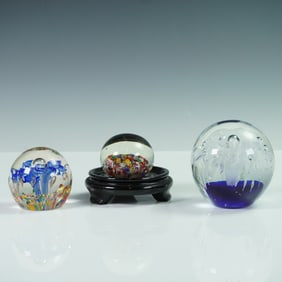 3pc Art Glass Paperweight Set, Millefiori & Jellyfish Designs
