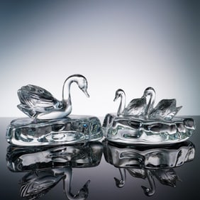 5pc Lenox Crystal Figurines, Swans in Lake