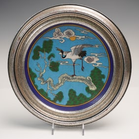 Cloisonne Crane Bowl with Italian Silver Frame