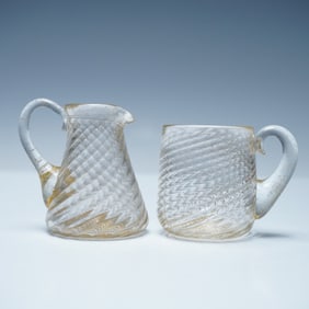 2pc Miniature Hand-Blown Glass Cup and Creamer Set