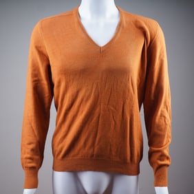 Hermes Men's V-Neck Orange Brulee Sweater, Size Medium
