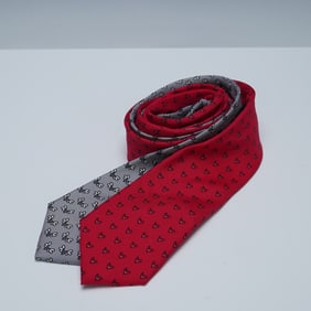 2pc Britto Silk Neckties, Red & Gray Heart Motifs