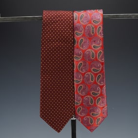 2pc Ermenegildo Zegna Silk Neckties, Paisley and Dot Patterns