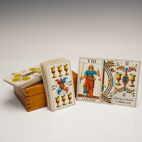 1JJ Swiss Tarot Card Deck by J. Muller & Cie, 78 Cards with Wooden Box