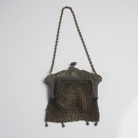 German Silver Chainmail Coin Purse, Art Nouveau Style