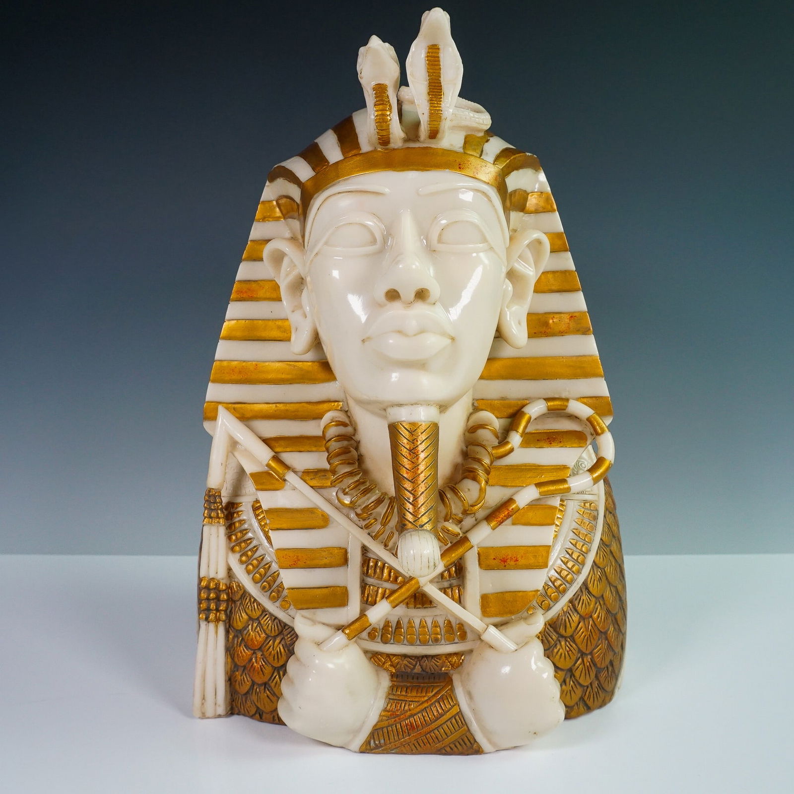 Egyptian Revival Pharaoh Bust Sculpture with Hieroglyphs (1 of 5)