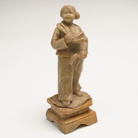 Chinese Cultural Revolution Soapstone Figurine, Girl with Sickle