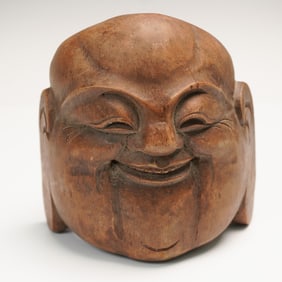 Carved Bamboo Buddha Head Sculpture