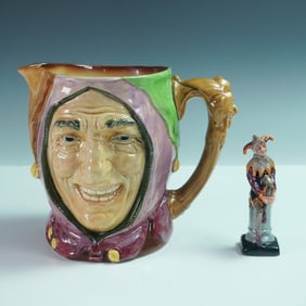 2pc Royal Doulton Touchstone Character Jug & Jester Figurine