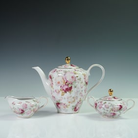 3pc Schumann Arzberg Porcelain Rose Pattern Tea Set