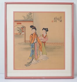 Framed Chinese Painting of Women in Traditional Dress