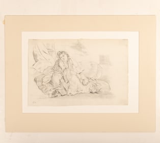 Antique Orientalism Original Graphite Drawing, Signed