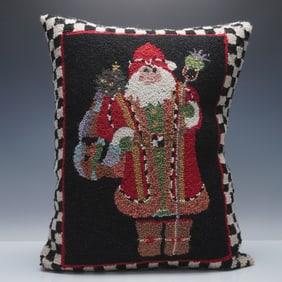 MacKenzie-Childs Hand-Hooked Santa Pillow