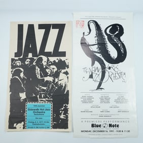 2pc Vintage Jazz Posters - Sidewalk Hot Jazz and New York Jazz Orchestra