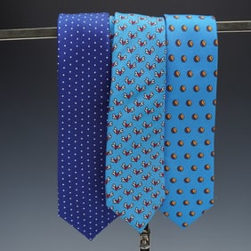 3pc Britto Silk Neckties with Polka Dot, Winged Heart, and Ball Prints
