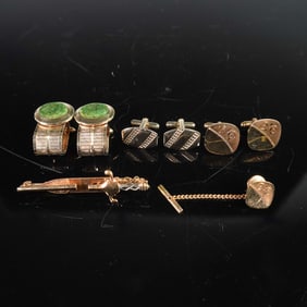 8pc Gold Tone Cufflink and Tie Pin Set