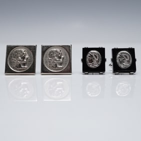 2 Pairs of Repousse Cameo Men's Cufflinks, Swank + More