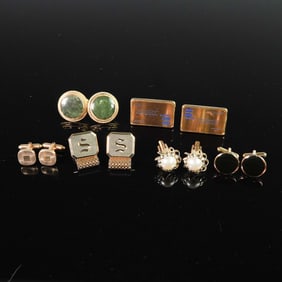 6 Pairs Gold Tone Cufflinks Assortment