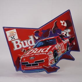 Budweiser King of Beers NASCAR Embossed Metal Advertising Sign