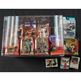 14pc NASCAR Collectibles Group: Cars, Figurines, Ornaments & Trading Cards