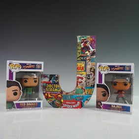 3pc Marvel Collectible Lot, Ms. Marvel Funko Pops and Comic Collage J