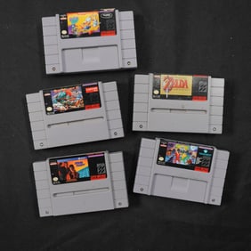 5pc Super Nintendo Game Cartridges, Includes Zelda, Street Fighter II