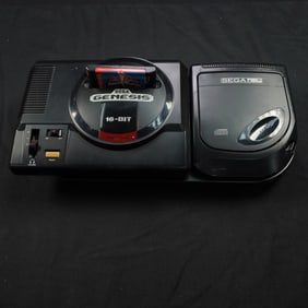 2pc Sega Genesis Console, Includes CD Add-On and Power Rangers Game