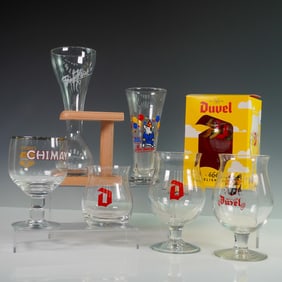 7pc Duvel, Bud Light, Chimay, and Pauwel Kwak Beer Glasses