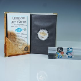 3pc Super Bowl Memorabilia, XXXII Coin & Game Pins