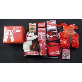 12pc Coca-Cola Collectibles Group Including Bottles, Bear, Blanket & More