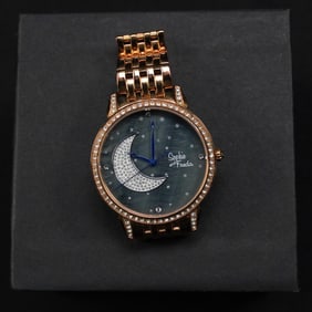 Sophie and Freda Crystal-Accented Wristwatch with Moon and Stars Dial