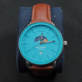 Wolfpoint Chicago Wristwatch with Cyan Dial and Moonphase Display