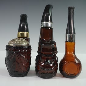 3pc Avon Pipe-Shaped Cologne Bottles, Wild Country, Leather, Tai Winds