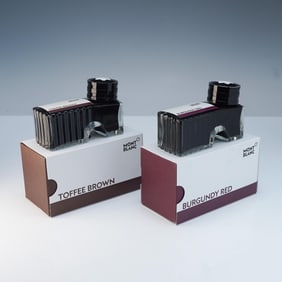 2pc Montblanc Ink Bottles, Burgundy Red and Toffee Brown