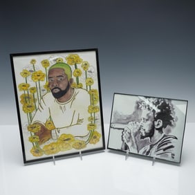 2pc Framed Art Prints, J. Cole and Frank Ocean Portraits