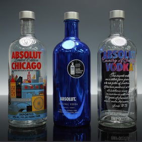 3pc Absolut Vodka Empty Bottle Lot, Warhol Edition with Box