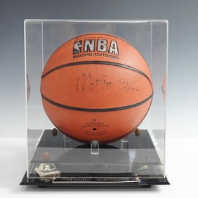 Magic Johnson Autographed NBA Basketball with Display Case