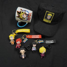 7pc Anime-Themed Set, Including Naruto Cap, Keychains & Yu-Gi-Oh! Mug