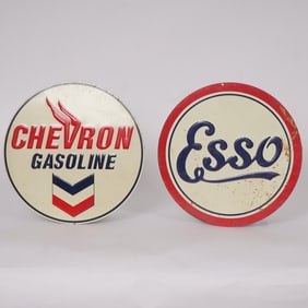 2pc Embossed Metal Gas Station Signs Chevron and Esso