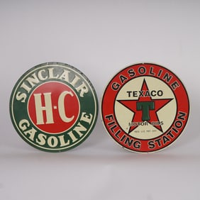 2pc Sinclair and Texaco Gasoline Embossed Metal Signs