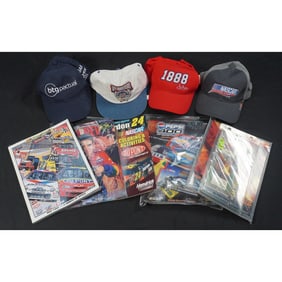 9pc Memorabilia Lot including Motor Sports Hats and Magazines