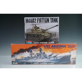 2pc Monogram and Revell M48A2 Patton Tank and USS Arizona Battle Model Kits